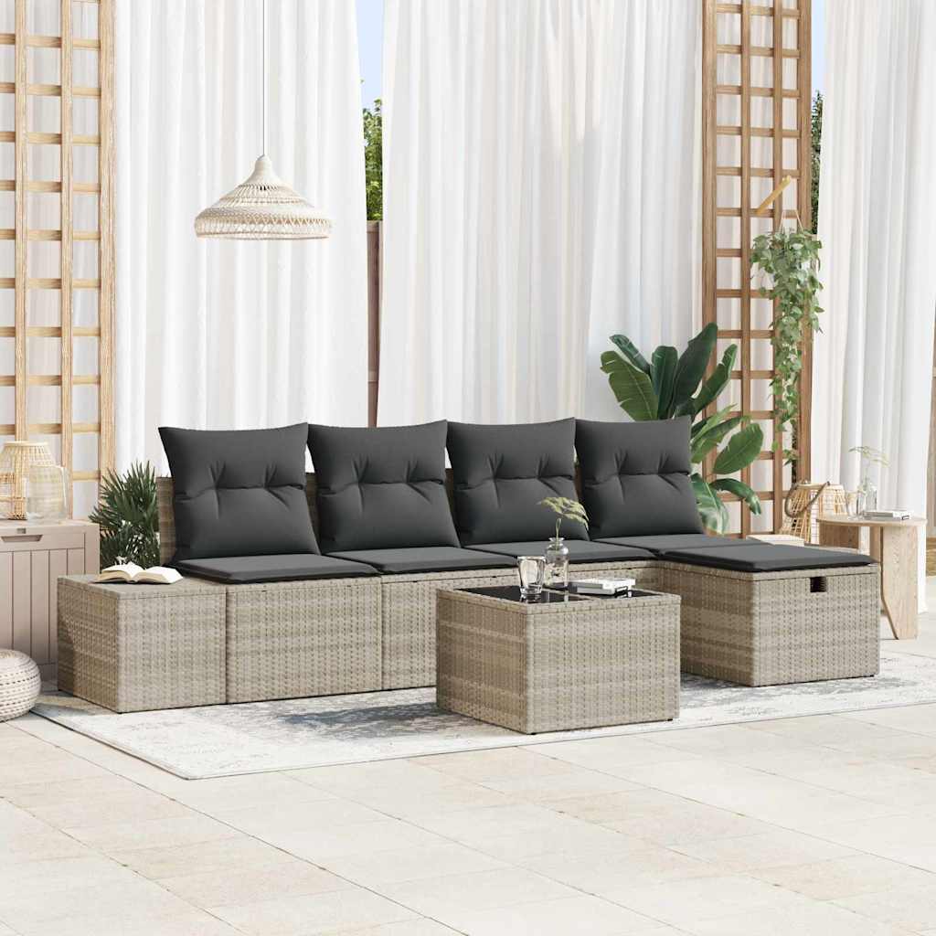 Garten-Sofa-Set mit Kissen 6 pcs Hellgrau Poly Rattan